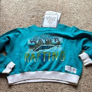 NWT GOAT Vintage upcycled Teal White Water Rafting Sweatshirt fits size M